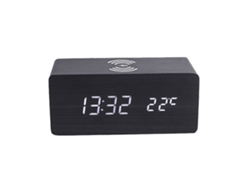 Reloj despertador digital de madera con carga inalámbrica de 10 W