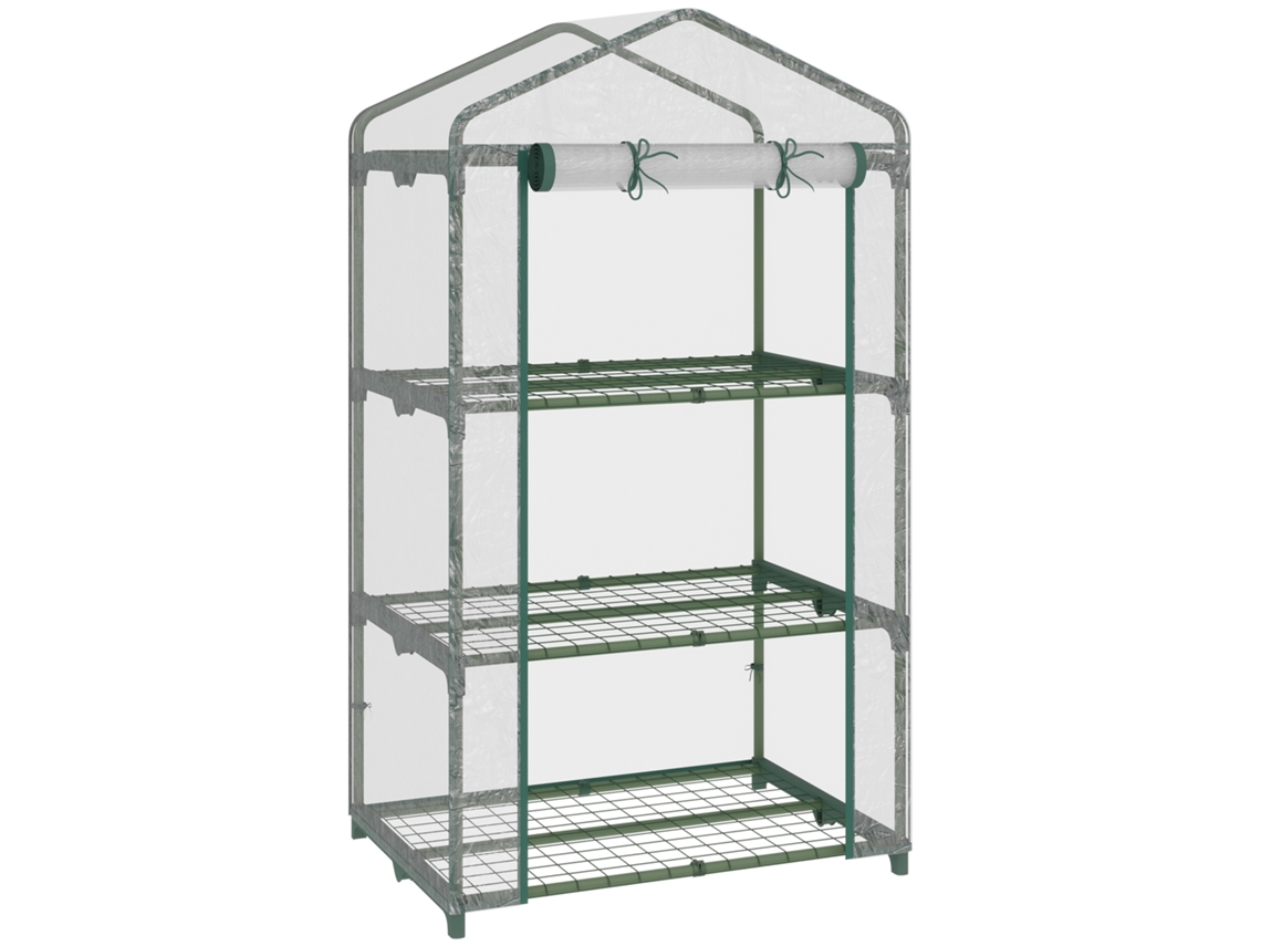 Estufa De Jardim Com 3 Prateleiras Metálicas E Porta Enrolável Estufa De Varanda Exterior Para Cultivo De Plantas Flores 69x49x125cm Transparente