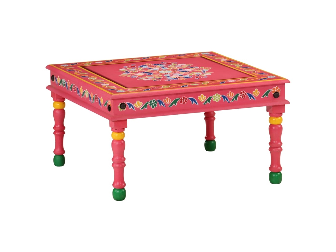 Mesa de centro retro y decorativa de diseño artesanal en madera maciza de mango, pintada a mano en rosa Dec039917