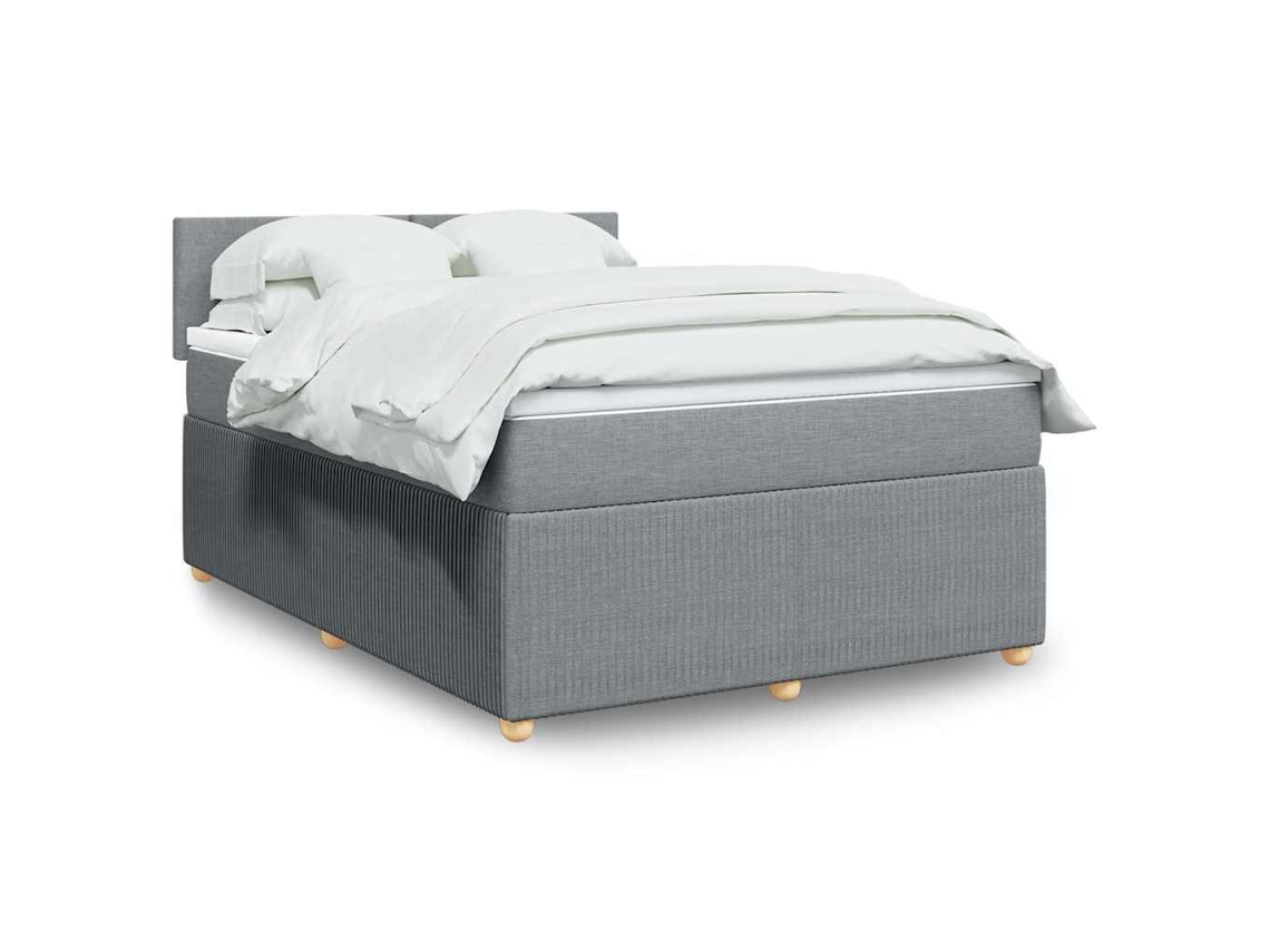 Cama box spring con colchón tela gris claro 140x200 cm