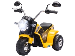 Motocicleta eléctrica todoterreno tipo chopper para niños, 6V 20W, ruedas delanteras y traseras, efectos de luz y sonido, amarillo/negro.