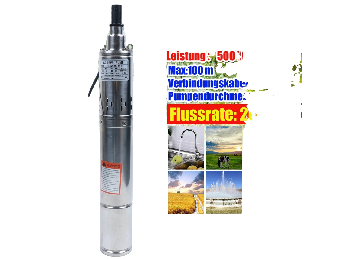 Bomba sumergible de acero inoxidable para jardín, caudal de 2000 l/h, altura máxima de 100 m, 230 V, fabricante original de la UE