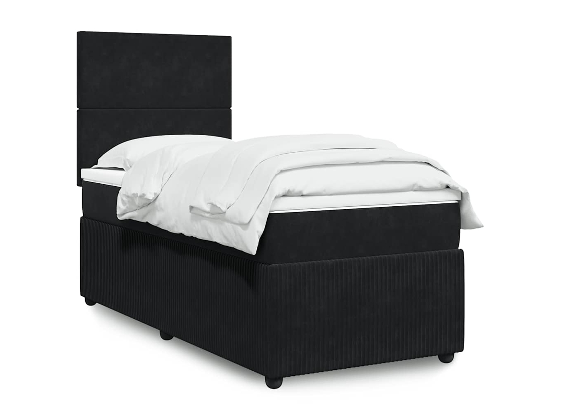 Cama Box Spring Con Colchón Terciopelo Negro 90x200 Cm