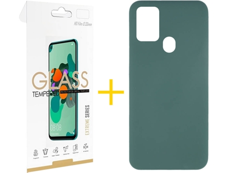 Funda y Protector de Vidrio 1x Samsung Galaxy A21s SKYHE Silicona Líquida Verde
