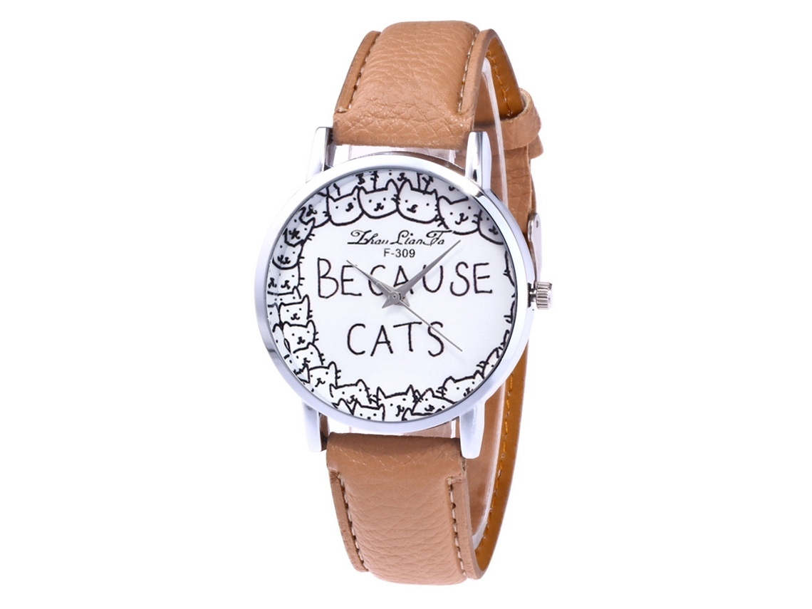 Reloj De Cuarzo Con Correa De Cuero Pu De Moda Para Mujer, Dial Redondo Simple (beige)