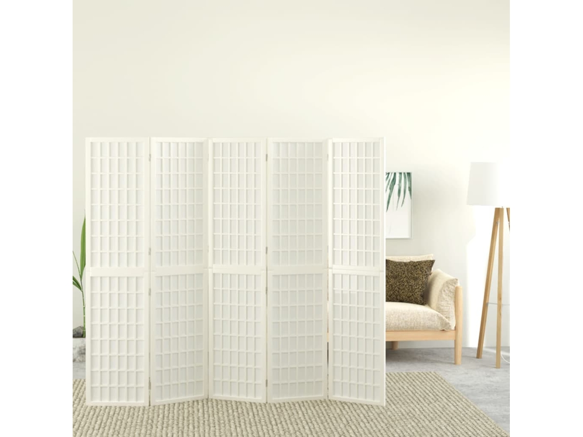 Biombo Plegable Con 5 Paneles Estilo Japonés Blanco 200x170 Cm