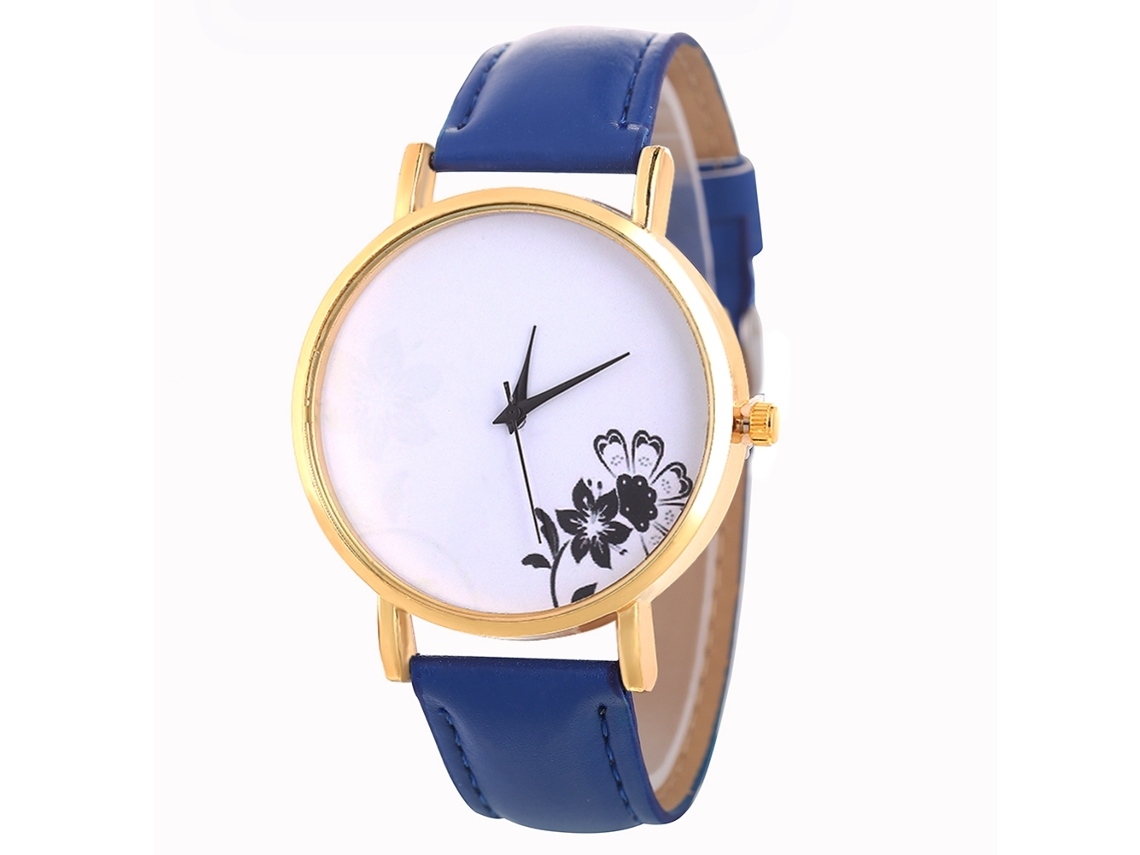 Reloj De Cuarzo Con Correa De Cuero Sencilla Y Elegante Y Decoración De Manecillas (azul)