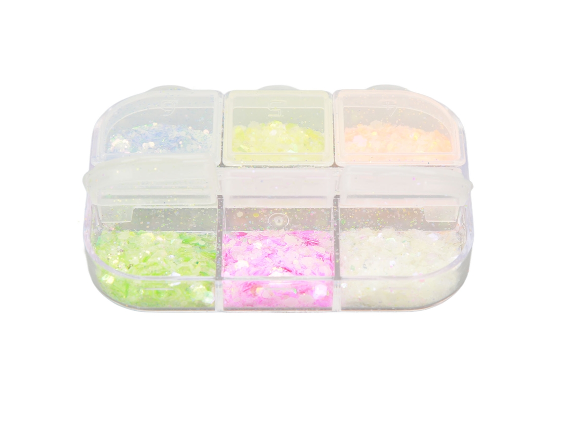 Glitter para unhas mistas, 6 unidades de lantejoulas decorativas luminosas para nail art faça você mesmo.