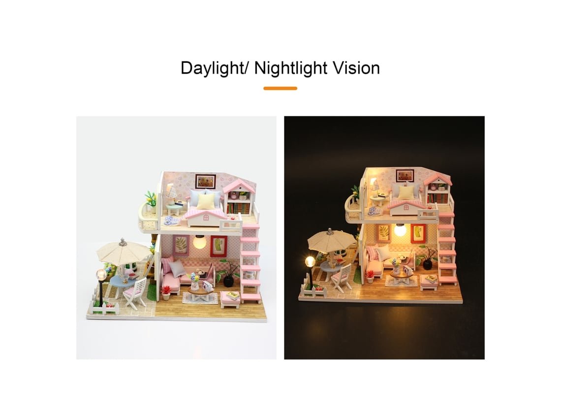 Ats-kit De Casa De Muñecas Diy De Madera Con Muebles, Luz Led Y Música Loft Rosa Miniatsura
