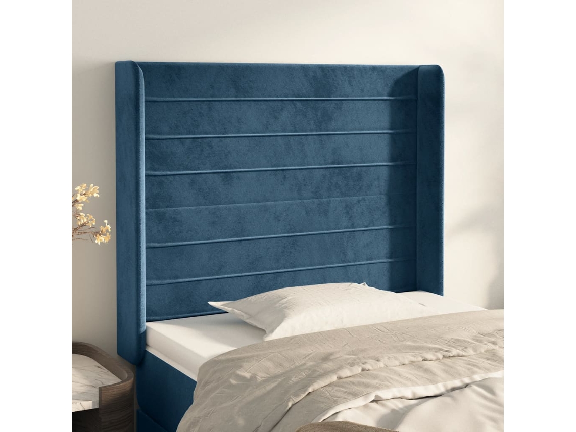 Cabecero Con Orejas De Terciopelo Azul Oscuro 93x16x118/128 Cm