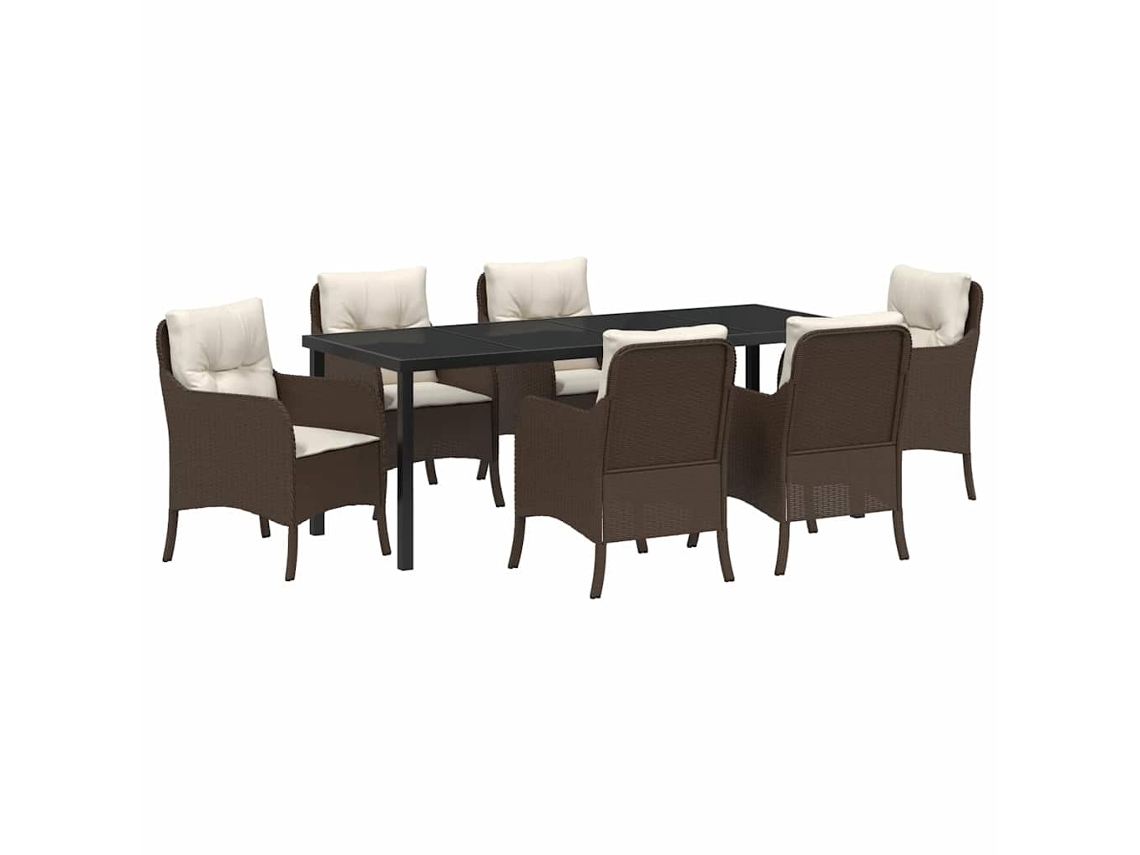 Maison Exclusive - Conjunto De Comedor De Jardín 7 Pcs Marrón Ratán Sintético