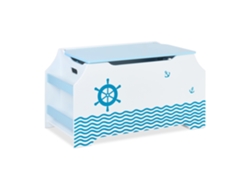 Relaxdays Baúl Juguetes Marinero, Caja Juguetes Tapa , 46 X 84 X 42,5 Cm, Baldas Libros, Arcón Infantil, Blanco Y Azul