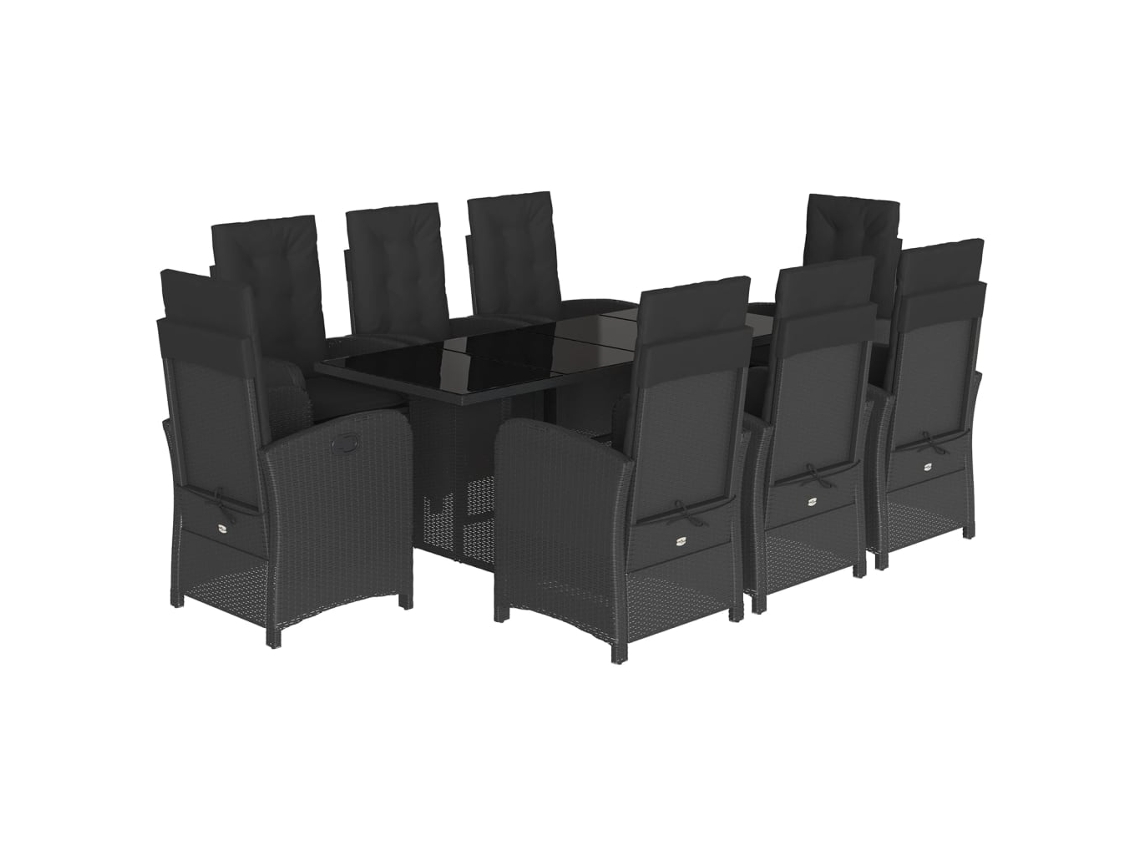 Maison Exclusive - Set De Comedor De Jardín 9 Pzas Y Cojines Ratán Sintético Negro