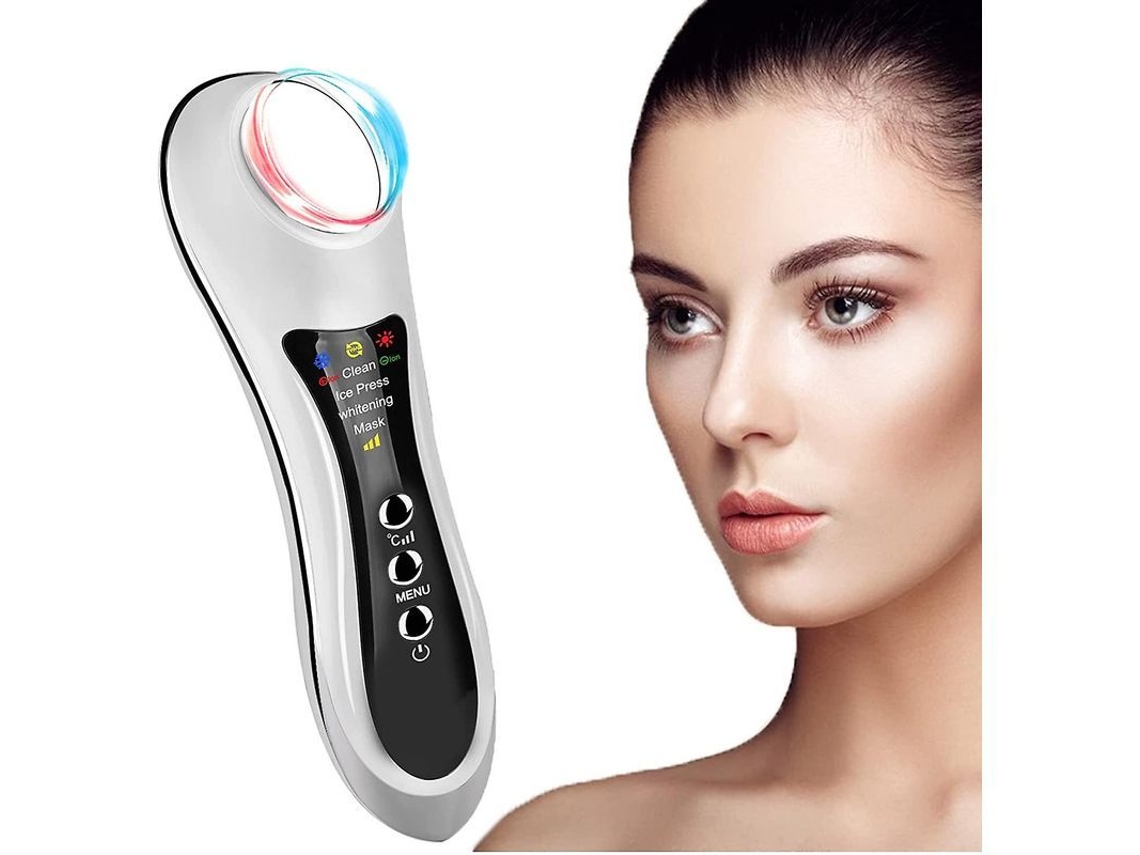 Dispositivo De Belleza Portátil 4 En 1 Con Masaje Facial Frío Y Caliente, Ultrasonido E Iones.