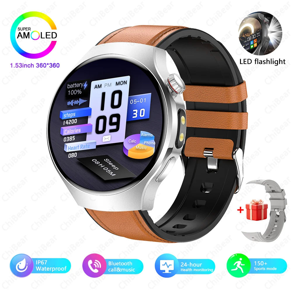 Reloj Inteligente (con Correa Marrón) Con Gps, Resistente Al Agua, Funciones Deportivas Y De Fitness, Linterna Y Llamadas Bluetooth.
