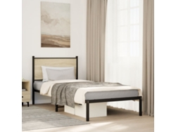 Estructura De Cama Sin Colchón Metal Roble Sonoma 75x190 Cm
