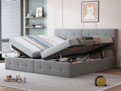 Cama Contenedor Acolchada 180x200cm En Terciopelo - Convertible En 2 Camas Individuales - Gris