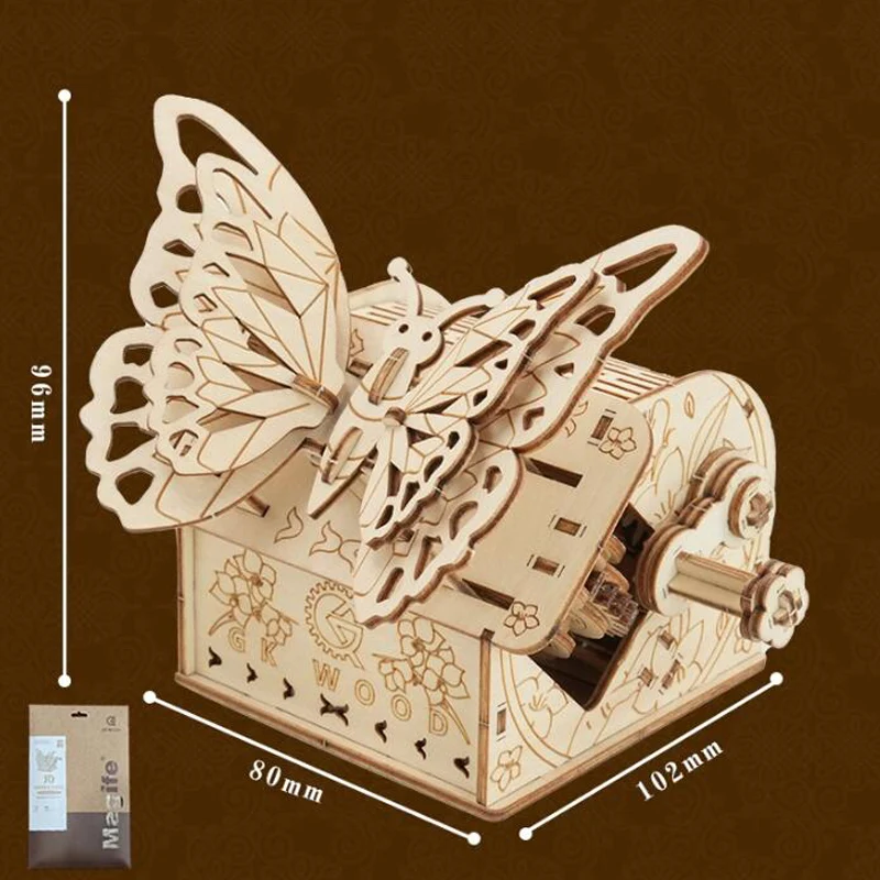 Kit De Modelo De Mariposa Hecho A Mano, Rompecabezas De Madera 3d, Con Manivela.