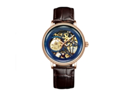 Reloj Mecánico Automático Esqueleto (marrón/azul), Reloj De Pulsera Casual Y Elegante Para Hombre.