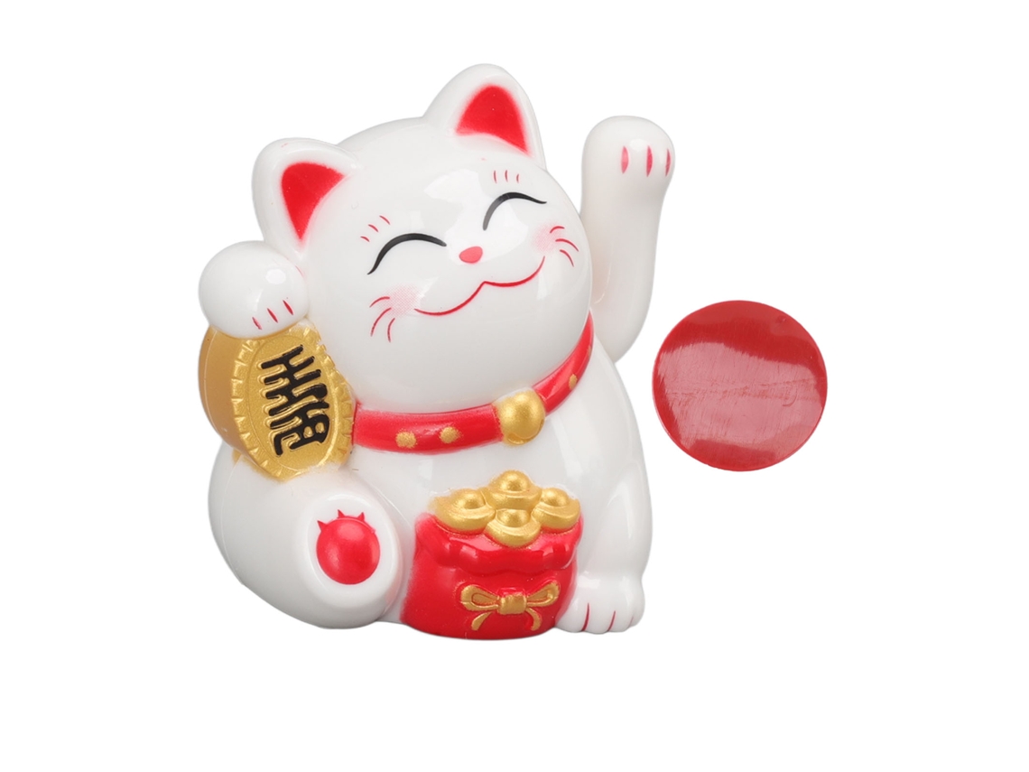 Figura china de gato de la suerte Baok con brazo móvil, que emite luz solar, ideal para decorar el hogar o el coche, color blanco.