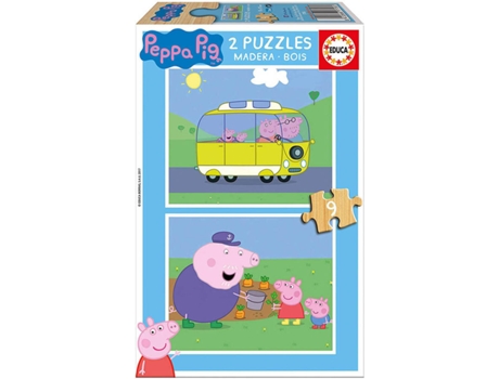 Puzzle EDUCA 2x Super Puzzle de Madera 9 Peppa Pig (Edad Mínima: 3 Años - 9 Piezas)