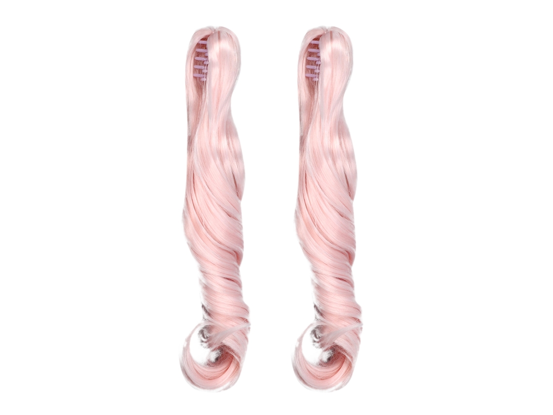 2pcs Muñeca Peluca De Seda Suave Alta Temperatura Rulo Romano Clip Rosa 25cm