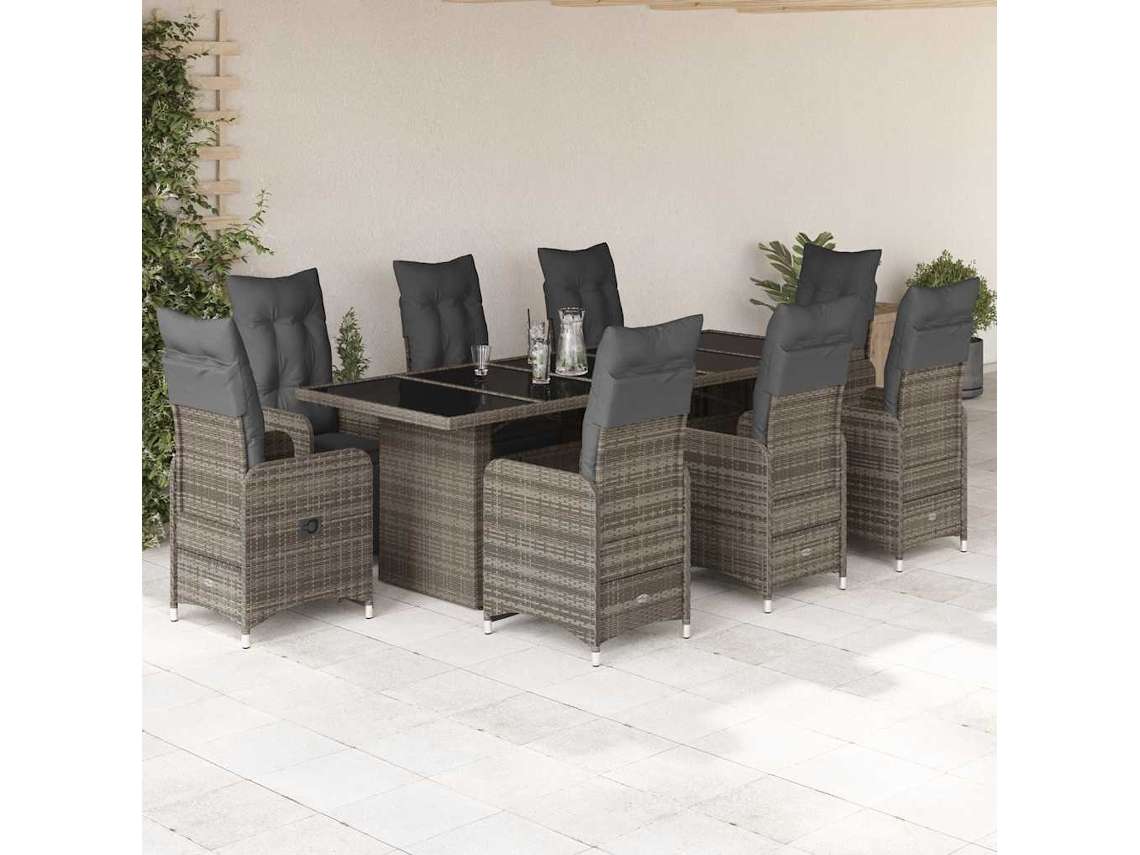Conjunto de bistró de jardín de 9 piezas con cojines de mimbre gris de DKD Home Decor