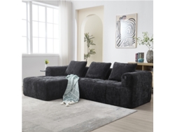 Sofá L 3 Plazas Chenilla Moderno Sin Montaje Chaise Longue Negro Cojines