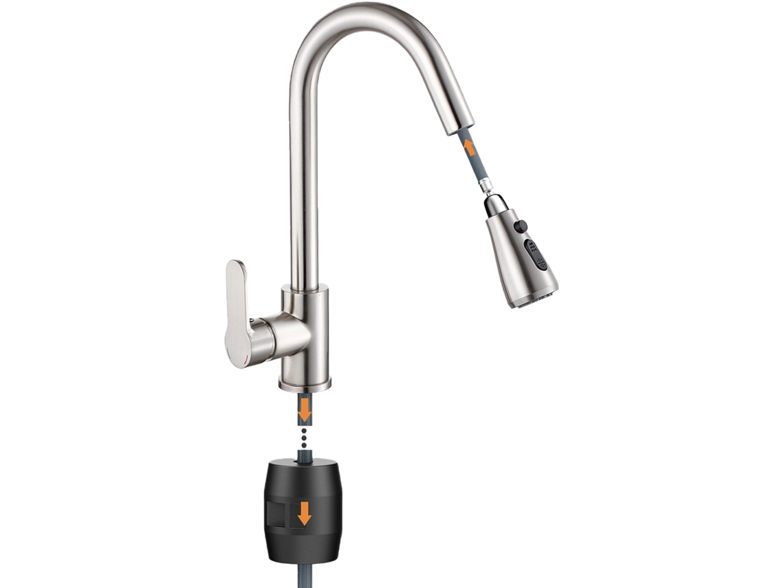 Grifo De Cocina Con Cabezal Rociador Extraíble, Fabricado En Acero Inoxidable Duradero.