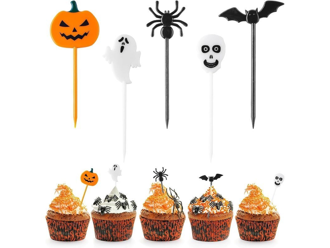 20 Broches Para Cupcakes De Halloween De Plástico Con Diseños De Calabaza Fantasma Araña Murciélago Esqueleto Para Fiesta