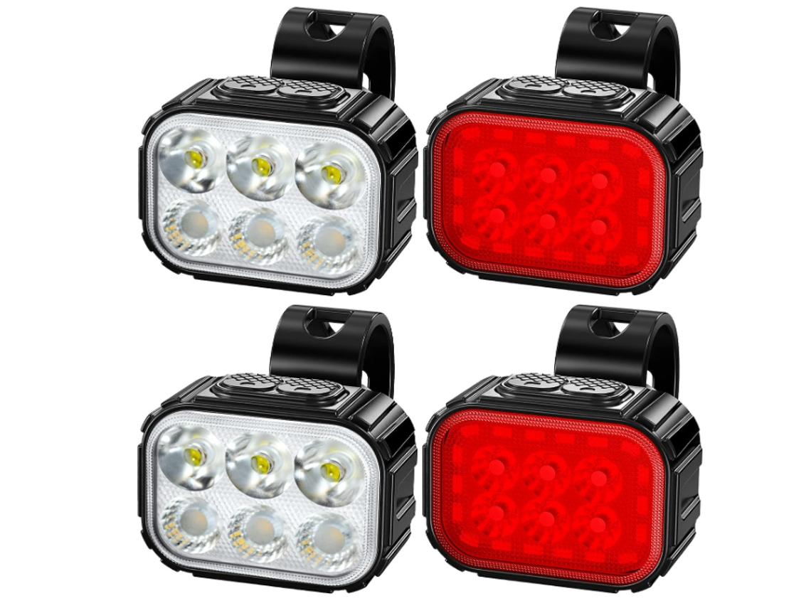 2 Juegos Luces Bicicleta 8/12modos Ipx65 Negro