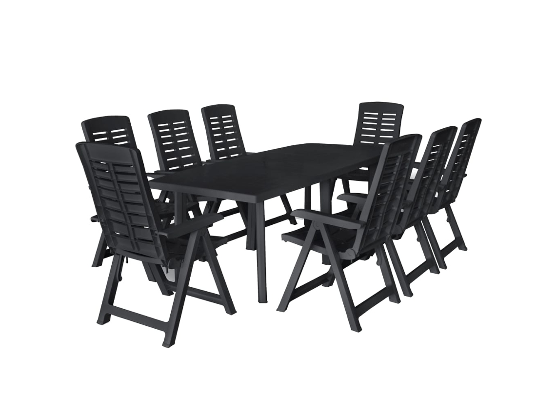 Conjunto de comedor exterior de plástico de 9 piezas, antracita, DKD Home Decor