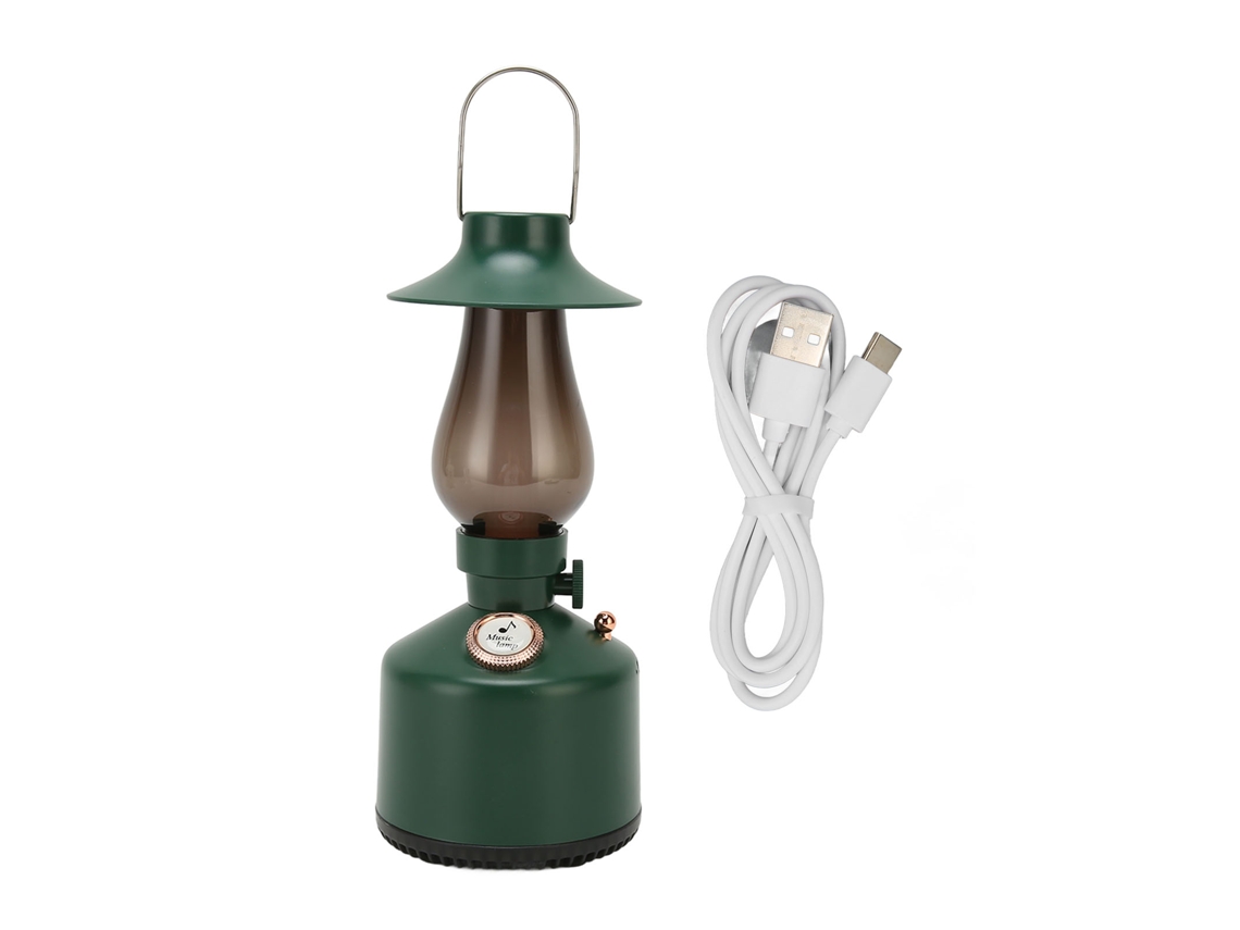 Lámpara De Mesa Retro Regulable Con Bluetooth, Altavoz, Efecto Vela Y Luz Ambiental Verde.