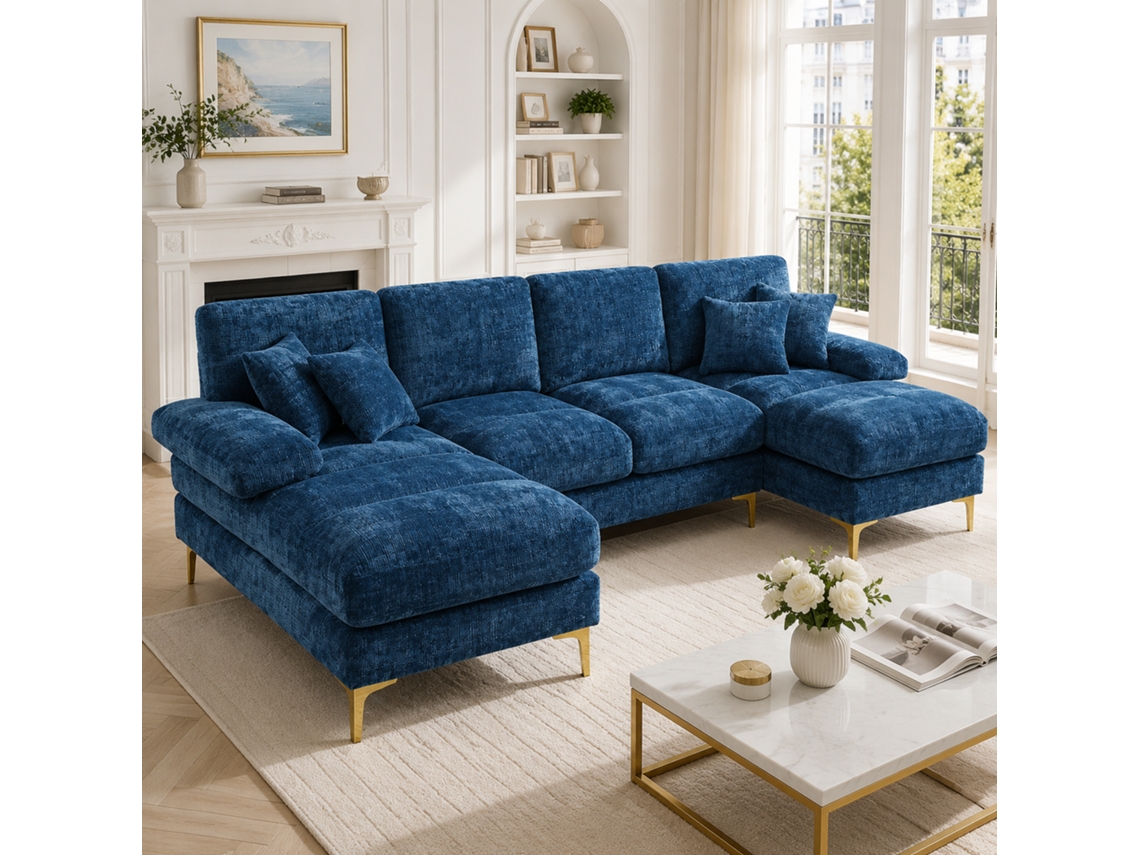 Sofá modular VOLTEDGE de chenilla en forma de U con 2 asientos reclinables para el salón.