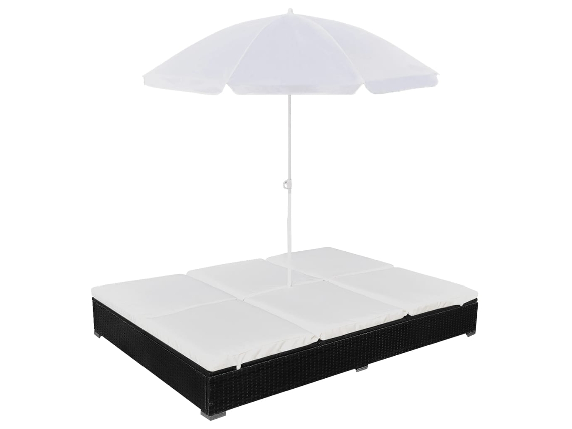 Tumbona Lounger de Exterior con Sombrilla Ratán PE Negro