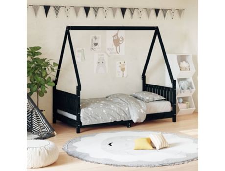 Estructura De Cama Infantil VIDAXL Negro Madera (80x160 cm)