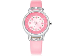 Bonito Reloj Para Niñas Con Correa De Cuero, Flor En La Esfera Y Diamantes, Resistente Al Agua Hasta 30 M.