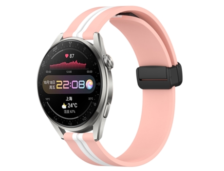 Correa de reloj inteligente para Huawei Watch 3 Pro Correa de reloj de silicona de 22 mm con cierre magnético plegable (rosa + blanco)