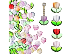 Cuentas de vidrio en forma de tulipán, diseño arcoíris, para la elaboración de joyas DIY (240 piezas).