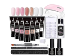 Kit de uñas de gel rosa nude de 7 colores, gel todo en uno para realzar las uñas con lámpara Ly Ebike