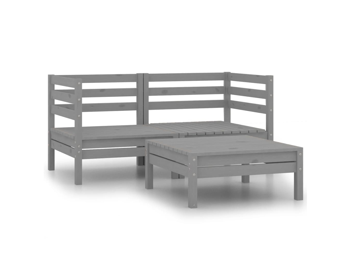 Maison Exclusive - Juego De Muebles De Jardín 3 Piezas Madera Maciza De Pino Gris