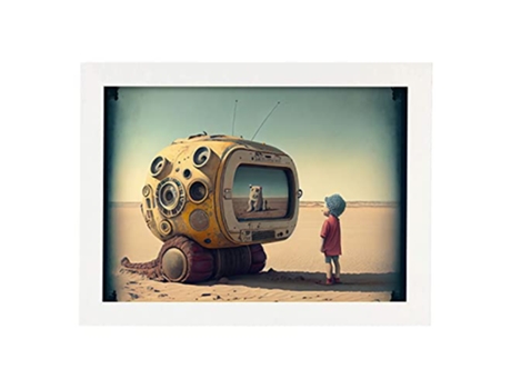 NACNIC Poster Tv Amarillo En Estilo Surrealismo Cinematográfico Ilustraciones Y Grabados De Historieta Abstracta Y Artística A3 Marcos Blancos