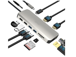 Hub USB C 12 en 1 para portátil con triple monitor para MacBook, Dell, HP y Lenovo, color gris Gusshious
