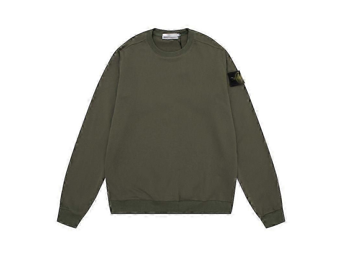 Suéter Unisex De Manga Larga Y Cuello Redondo En Color Liso Con Insignia Para Parejas Adultas, Estilo Deportivo.