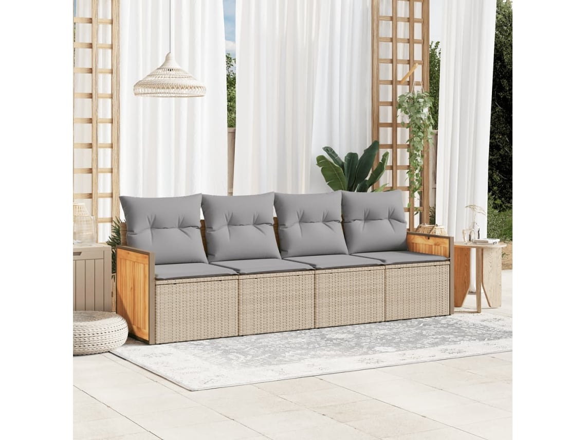 Conjunto de sofá de jardín de 4 piezas con cojines de mimbre beige DKD Home Decor