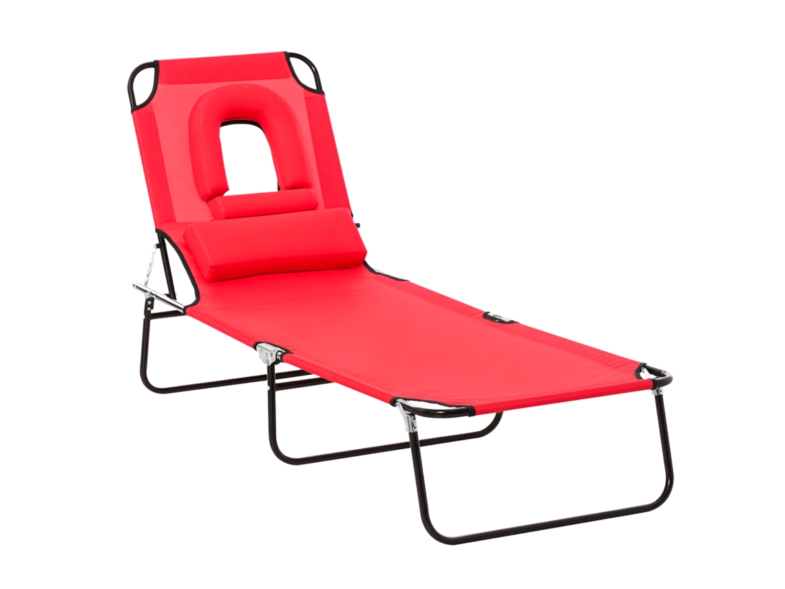 Tumbona Plegable Reclinable 4 Posiciones, 3 Cojines, 187x58x36cm, Roja