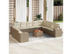 Conjunto de sofá de jardín de 11 piezas con cojines, mimbre sintético beige, DKD Home Decor