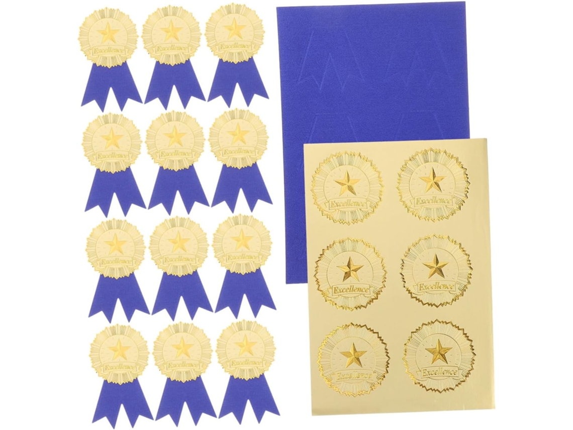 Pegatinas De Medallas Para Certificados De Graduación, 36 Juegos En Papel Y Cinta Azul.