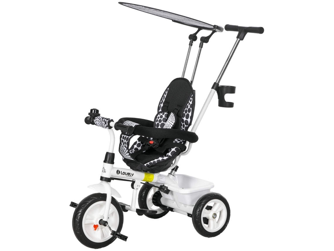 Triciclo 6 En 1 Con Capota, Cinturón De Seguridad Y Cesta, Para Niños De 1 A 5 Años, Color Blanco.