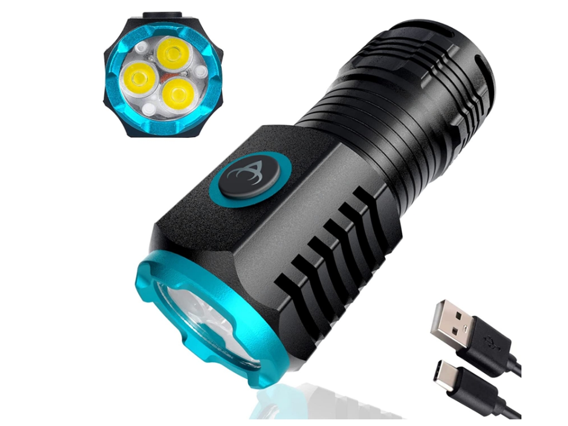 Linterna, 2000 lúmenes, linterna LED compacta recargable, YIZHOOD Lantern-0057 linterna EDC de bolsillo ligera para acampar, senderismo (negro) YIZHOOD